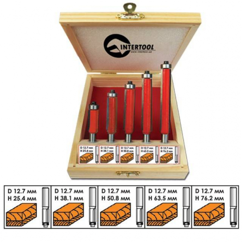 Набір фрез прямих для обробки країв, 5 од. INTERTOOL HT-0076