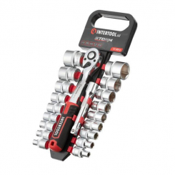 Набір головок STORM 1/2", 8-32 мм, подовжувач, рукоятка з храповим механізмом, 20 од., Cr-V INTERTOOL ET-8016