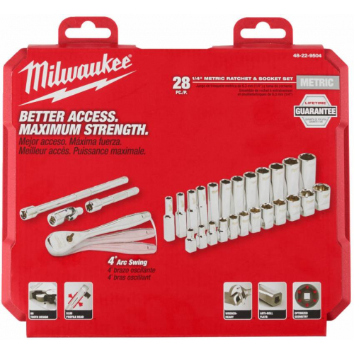 Набір головок 1/4" з храповиком MILWAUKEE, (28шт)