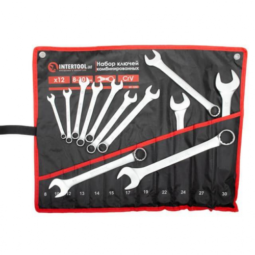 Набір ключів комбінованих, 12 од., 8-30 мм, Cr-V, чохол INTERTOOL HT-1251