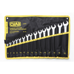 Набір ключів рожково - накидних в чохлі CrV 6, 7, 8, 9, 10, 11, 12, 13, 14, 15, 16, 17, 18, 19, 22 (15шт) СИЛА