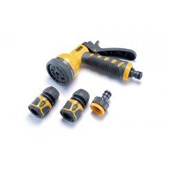 Набір: пістолет-розпилювач 9 режимів, конектори: 1/2 аквастоп, 1/2, адаптер 1/2+3/4 СИЛА