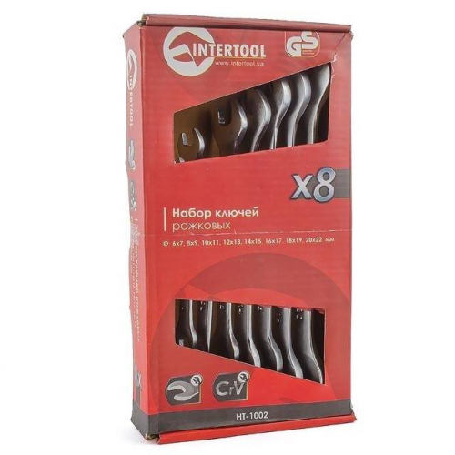 Набір ключів ріжкових 8 од., 6-22 мм, Cr-V INTERTOOL HT-1002