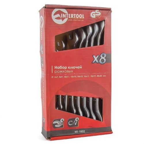 Набір ключів ріжкових 8 од., 6-22 мм, Cr-V INTERTOOL HT-1002