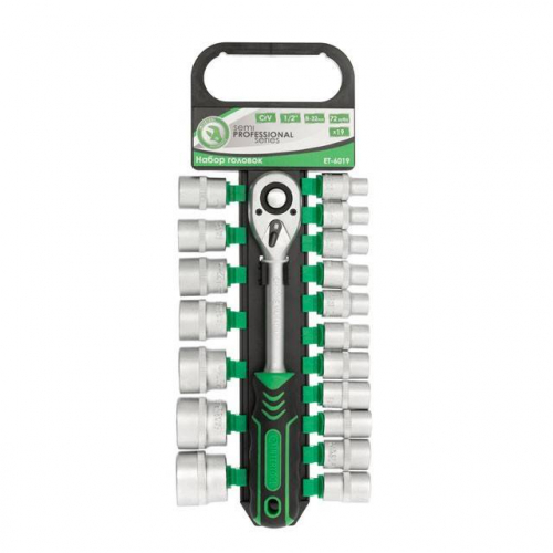 Набір головок 8-32 мм, 1/2", рукоятка з храповим механізмом, 19 од. INTERTOOL ET-6019