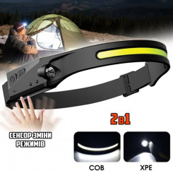 Налобний ліхтарик 2в1 BL-G28-XPE+COB із сенсором