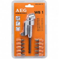 Насадка кутова WB1 AEG з набором біт25мм 10шт для шурупо: PH1/PH2/PZ1/2x PZ2/ PZ3/TX15/TX20/Hex4/Hex5