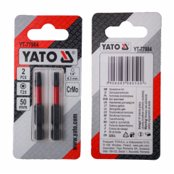 Насадка викруткова YATO TORX T25 х 50 мм. HEX 1/4", хром-молібден, 2 шт.