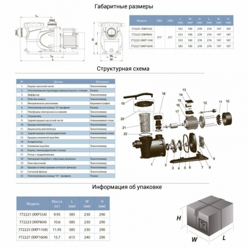 Насос для басейну 0.55 кВт Hmax 10м Qmax 300л/хв LEO (772221)