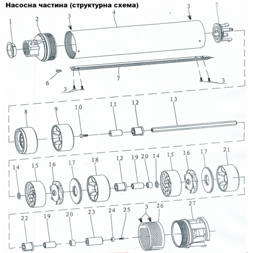Насос відцентровий свердловинний 0.25 кВт H 35(30)м Q 55(30)л/хв Ø96мм (кабель 25м) AQUATICA (DONGYIN) (777441)
