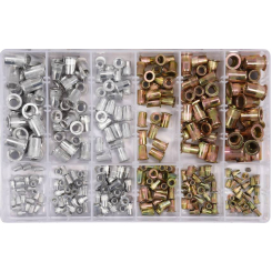 Нитогайки сталеві та алюмінієві YATO з різними розмірами М3-М10, 300 шт. у футлярі