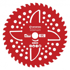 Ніж для мотокоси/тримера з твердосплавними напайками ø255*25.4*1.35 мм, 40T, HRC 82-86, 4 підрізні лопаті, анодоване покриття INTERTOOL DT-2355