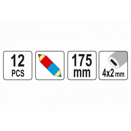Олівці столярні двоколірні YATO 175 мм стержень 4 x 2 мм 12 шт
