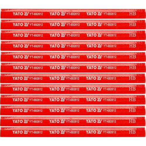 Олівці столярні з твердістю HB YATO: L= 175х 5х 2 мм. 12 шт, в деревяній червоній оболонці