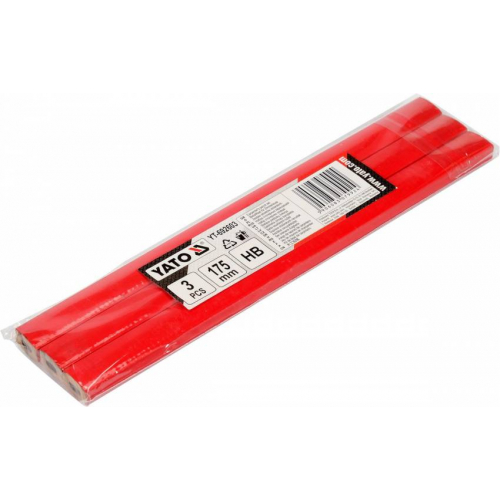 Олівці столярні з твердістю HB YATO: L= 175х 5х 2 мм. 3 шт, в деревяній червоній оболонці