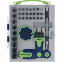 Викрутка Т-подібна та тріскачка, реверсивні з набором біт, торцевих головок, 34 предмети, CrV Сибртех