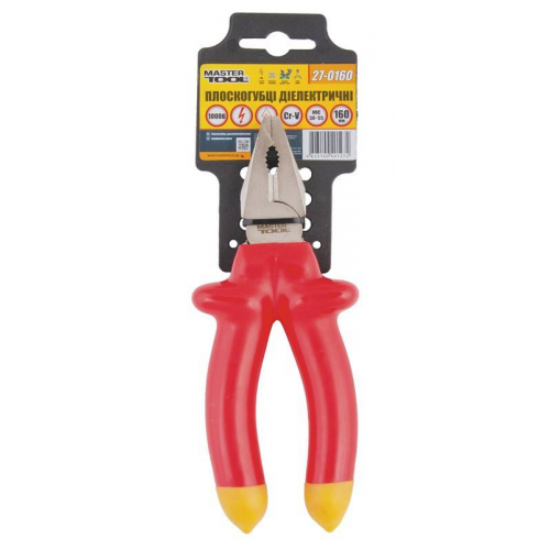 Плоскогубці діелектричні MASTERTOOL 160 мм хром-ванадій CrV6150 HRC 50~55 27-0160