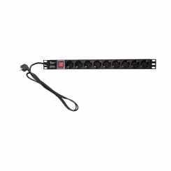 Подовжувач LP на 8 розеток з вимикачем, 220В 16A, німецький тип, 1U 19"