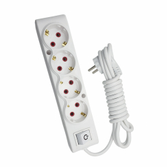 Подовжувач TECCO 4 поста із заземленням з вимикачем 5м (3*1.0) білий 1шт/уп