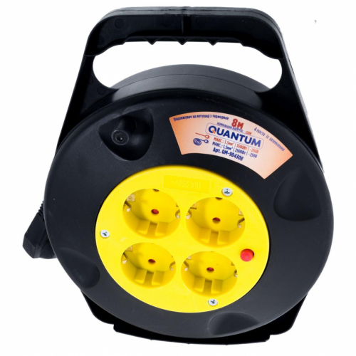 Подовжувач на котушці Quantum з термореле 4 поста із зазем 8м, 3*1.5, 16А, 230B, 3500Вт, 1шт/уп