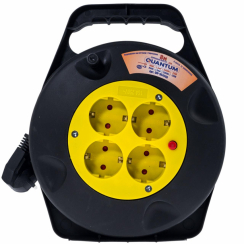 Подовжувач на котушці Quantum з термореле 4 поста із зазем 8м, 3*1.5, 16А, 230B, 3500Вт, 1шт/уп