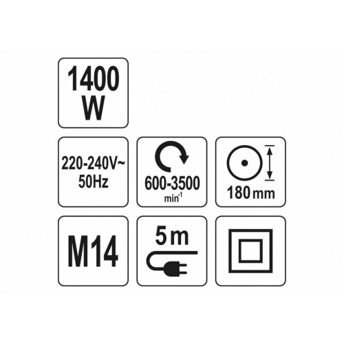 Полірувальна машина YATO 1400 Вт Ø180 мм 600-3500 об/хв М14