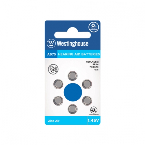 Повітряно-цинкова батарейка Westinghouse для слухових апаратів A675/PR44 1.45V 6шт/уп blister