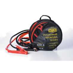 Пускові провода 600А, 12/24V, Ø 12мм, 4м (кабель пусковий, прикурювач акумулятора) СИЛА
