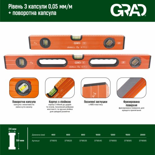Рівень 3 капсули + поворотна капсула 2 рукоятки 150см GRAD (3718565)