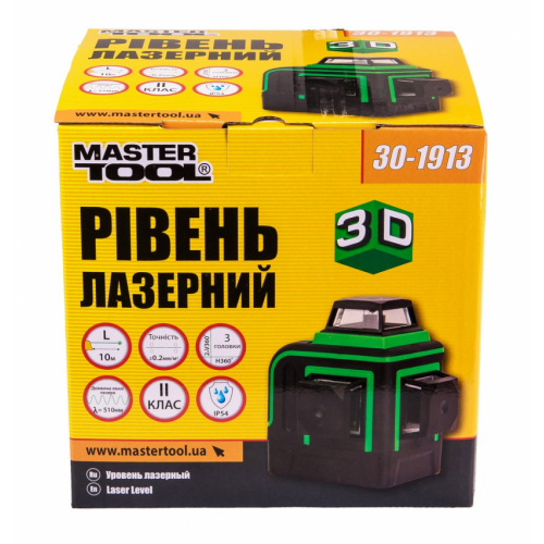 Рівень лазерний MASTERTOOL H360+2хV360 3 лазерні головки GREEN 0.2 мм/м 10 м Li-ion сумка 30-1913