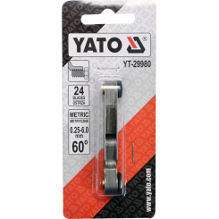 Резьбомір метричний 60 ° YATO з 24 шаблонами в діапазоні 0,25-6,0 мм.