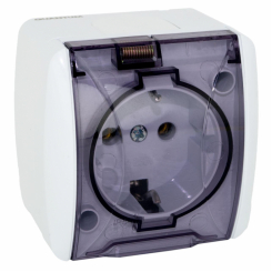 Розетка накладна Quantum одинарна із заземленням бризкозахищена з кришкою біла, 1шт/уп