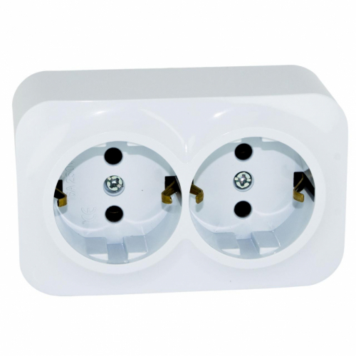 Розетка накладна Quantum подвійна із заземленням біла, 1шт/уп