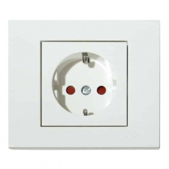 Розетка одинарна з заземленням та шторками біла GRANO