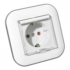 Розетка одинарна з заземленням з кришкою та шторками LOFT білий+сірий