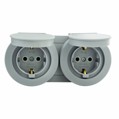 Розетка подвійна з заземленням з кришкою сіра xOne