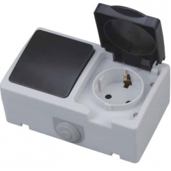 Розетка з заземленням з кришкою + вимикач ATOM