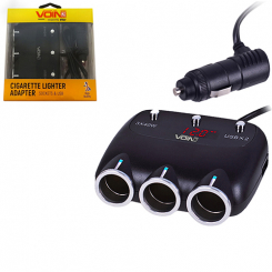 Розгалужувач (подовжувач) прикурювача VOIN 3 виходи + 2USB 2400 mA 12/24V SC-3003 дріт+вольтметр