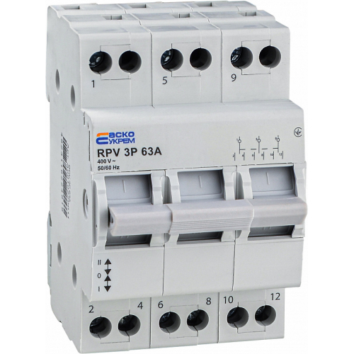 Ручний перемикач вводу (І-0-ІІ) RPV 3P 63A АСКО