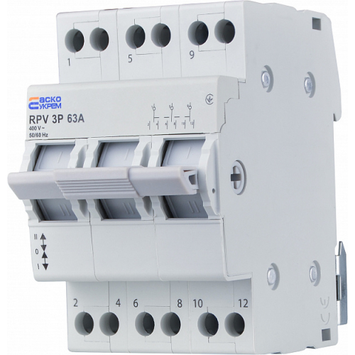 Ручний перемикач вводу (І-0-ІІ) RPV 3P 63A АСКО