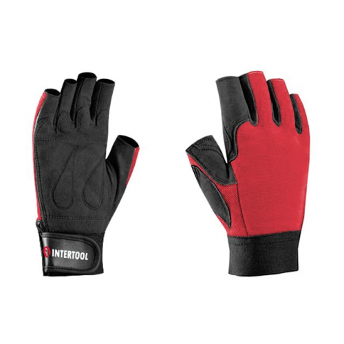 Рукавичка без пальців, шкіряна, посилення на долоні, вставки зі спандексу на тильній стороні долоні, фіксація ремінцем на липучці, 10" INTERTOOL SP-0148