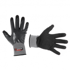 Рукавички трикотажні синтетичні, повне двошарове нітрилове покриття, базове гладке, пористе на долоні, повітропроникні, 10" STORM INTERTOOL SP-0190