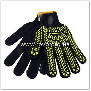 BP-21104 Трикотажні рукавиці ХБ/ПЕ, чорний. колір, жовтий ПВХ візерунок та логотип Сталь на 1 стороні, нар.