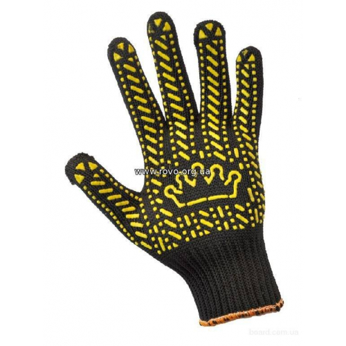 BP-21104 Трикотажні рукавиці ХБ/ПЕ, чорний. колір, жовтий ПВХ візерунок та логотип Сталь на 1 стороні, нар.