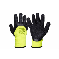 Рукавички акрилові утеплені MASTERTOOL зі зморшкуватим латексним покриттям 11" 90-95 г неоново-чорні 83-0606