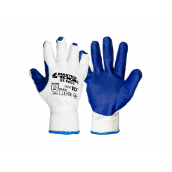 Рукавички скляра MASTERTOOL бавовняна тканина з латексним покриттям долоні 10" 90-95 г сині 83-0602