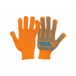 Рукавички трикотажні MASTERTOOL MASTER з ПВХ-малюнком 60% бавовна/40% поліестер 7 клас 3 нитки 90 гр помаранчево-сині 83-0317