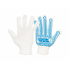 Рукавички трикотажні MASTERTOOL MASTER з ПВХ-малюнком 60% бавовна/40% поліестер 7 клас 3 нитки 90 гр біло-сині 83-0307