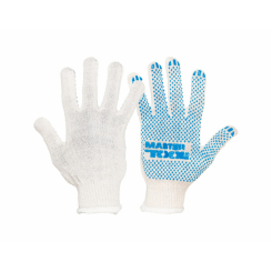 Рукавички трикотажні MASTERTOOL STANDART з ПВХ-крапками 70% бавовна/30% поліестер 10 клас 2 нитки 40 гр біло-сині 83-0306
