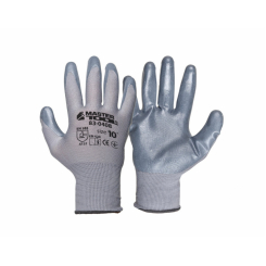 Рукавички трикотажні безшовні MASTERTOOL нітрилове покриття долоні 10" підвіс сірі 83-0408